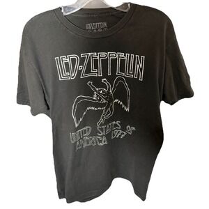 Led Zeppelin 1977 US Tour Graphic T-Shirt Black Large Icarus Logo